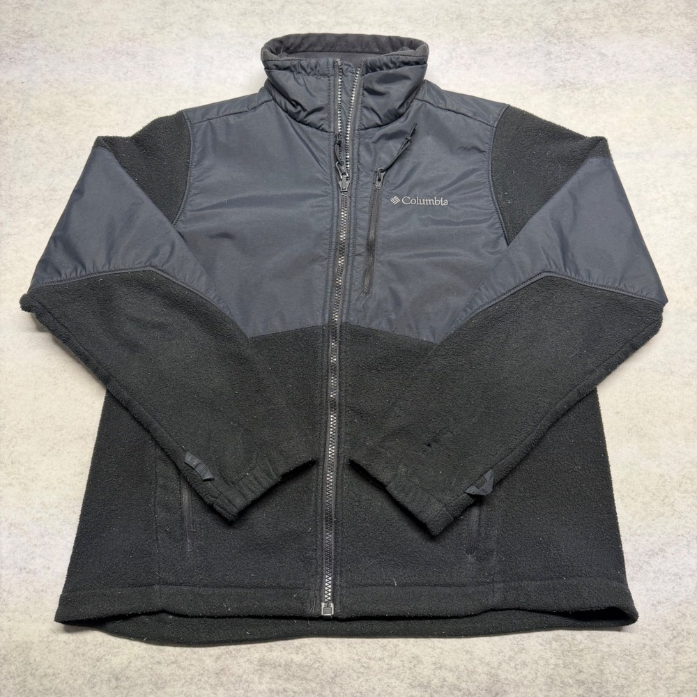 Columbia Full Zip Fleece Youth Size 14/16 Black Hybrid Nylon Overlay Jacket